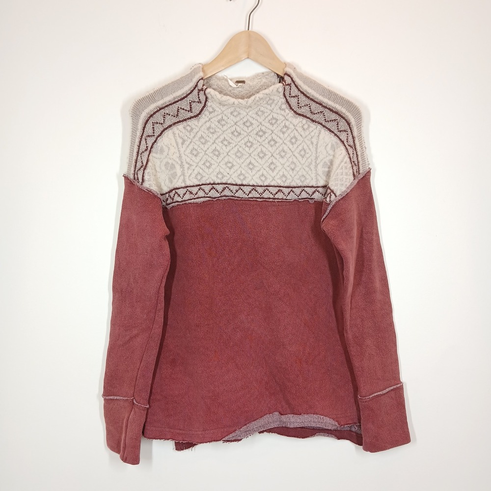 Free People Sweater Women Small Red Cotton Wool Fair Isle Boho Nordic